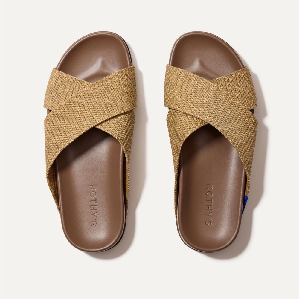 Rothy’s The Weekend Slide Sandals, NWT, Size 11, Gold/Brown